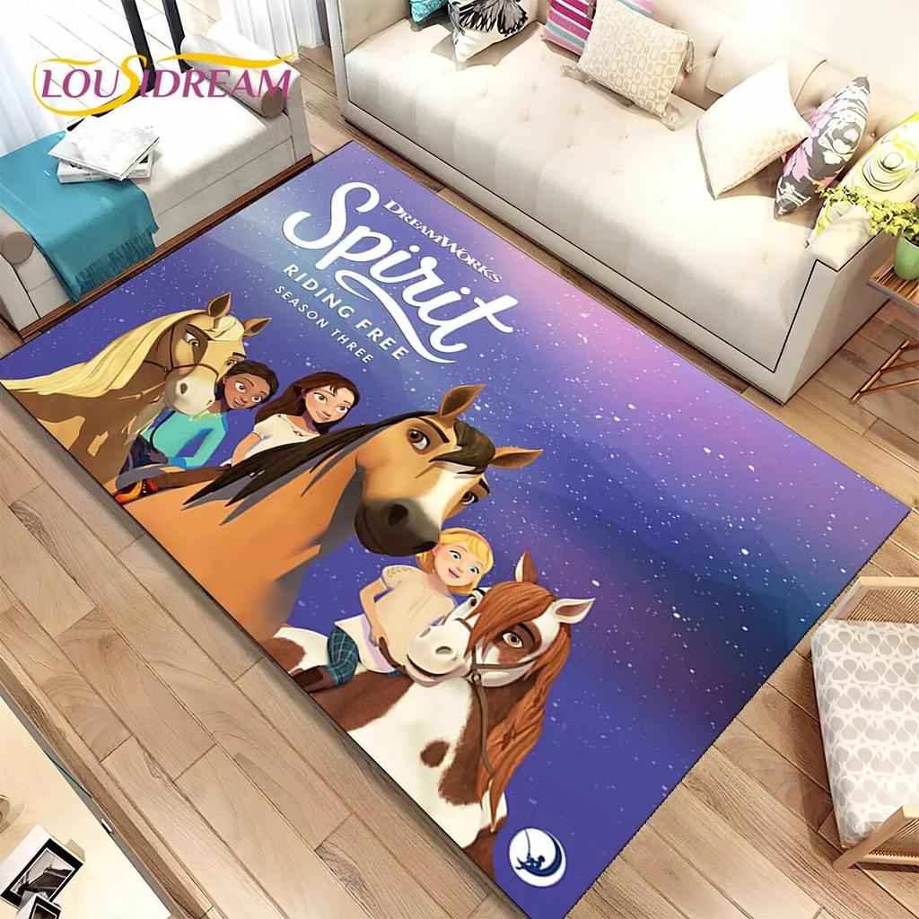 Коврик Spirit Riding Free Horses с мультяшным рисунком, коврик для дома, гостиной, спальни, дивана, коврик для двери, детский нескользящий напольный коврик 3D