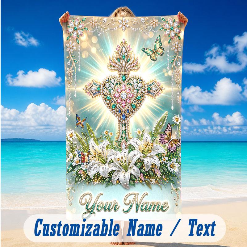 Butterfly Theme Beach Towel Personalized Custom Name & Text Soft Quick Dry Beach Towel for Swimming Travel