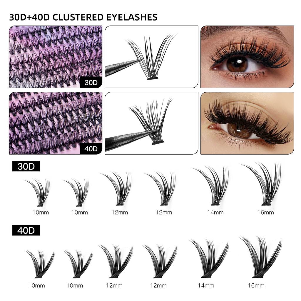 240 Tufts 3040D Single Tufts False Eyelashes 10-14Mmdiy Segmented Multi-Hair Natural Thick Eyelashes