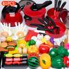 Kids Toys Pretend Play Red Kitchen Toys Simulation Food Cooking Girl's Boys Educational Play House Interactive Toys for Children