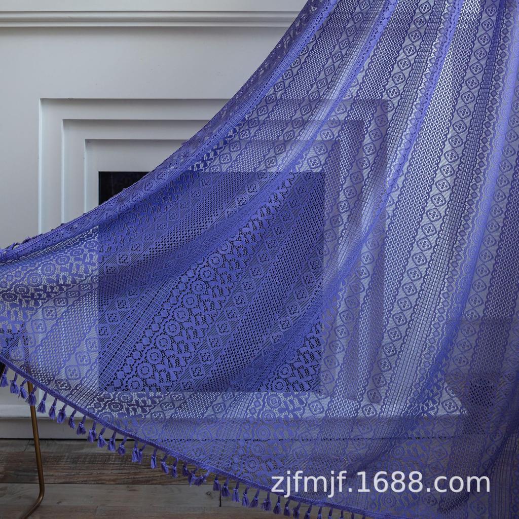 Cloth Dad Curtain American Country White Crochet Hollow Light Transmission Living Room Bedroom Kitchen Floating Curtain Finished Product