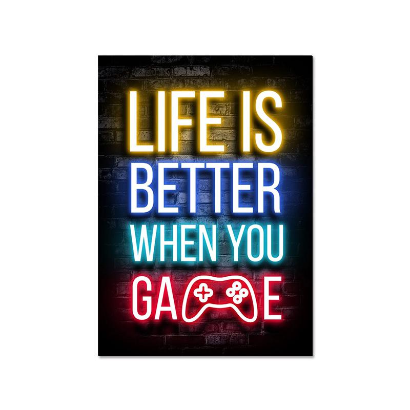 Модный ретро игровой неоновый постер и принты, современная картина на холсте, настенная художественная картина для мальчика-геймера, украшение для спальни, дома