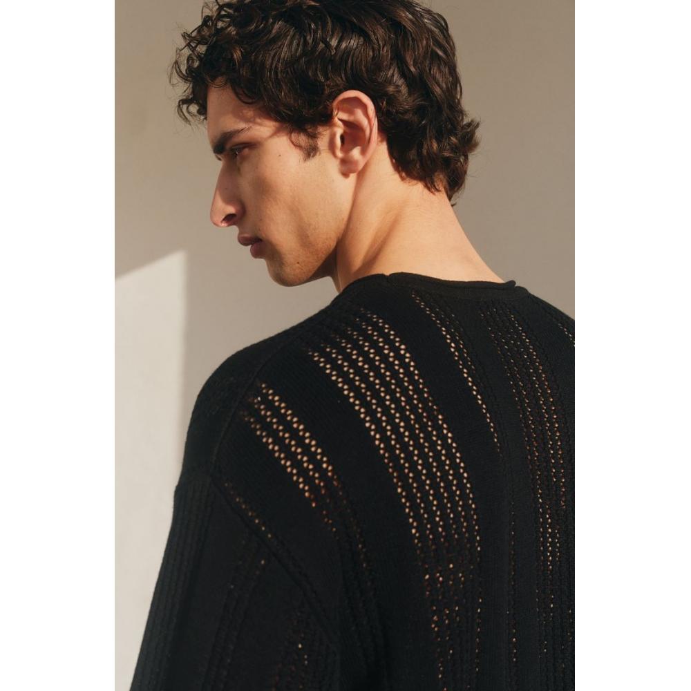 Свитер HM Pointel Knit Regular Fit, черный