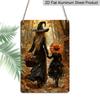 2D Flat Autumn Forest Mother and Little Witch Holding Hands Vintage Metal Sign‑8.0x12.0inch Aluminum Wall Art, Fall Halloween Farmhouse Porch Decor