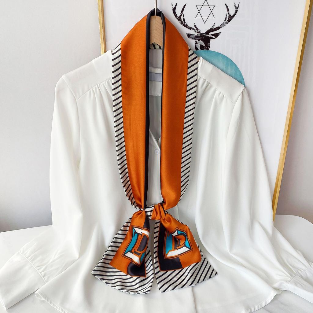 New Simulation Silk Long Scarf Fashionable Versatile Suit Double-Layer Scarf Decorative Bag Wrapped With Professional Scarf For Women