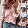 Women Fashion Letter Printed Shirt Long-sleeved Printed Floral Tops Ruffle Shirt