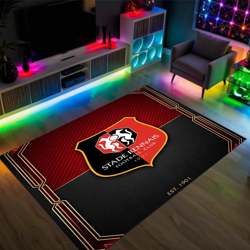 Stade Rennais FC Design Crystal Velvet Carpet Cozy Non?Slip Printed Rug For Bedroom Living Room Entrance