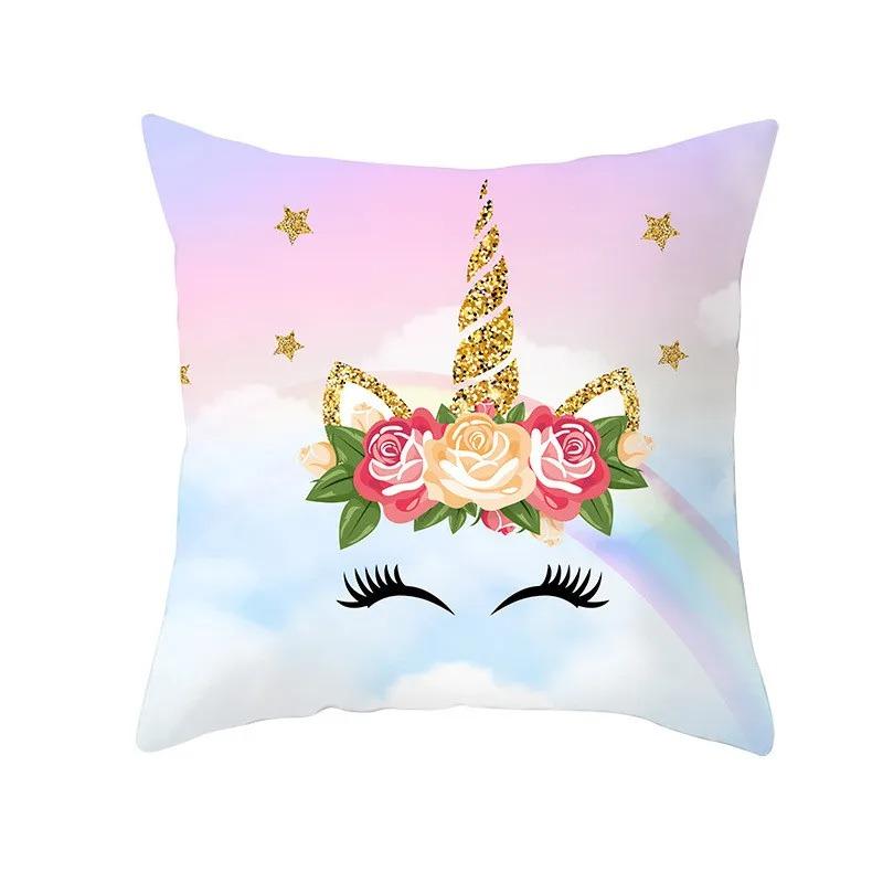 Rainbow Unicorn Pattern Throw Pillow Cover With Short Plush Print For Living Room Sofa Decoration Cushion Cover Pillow Covers