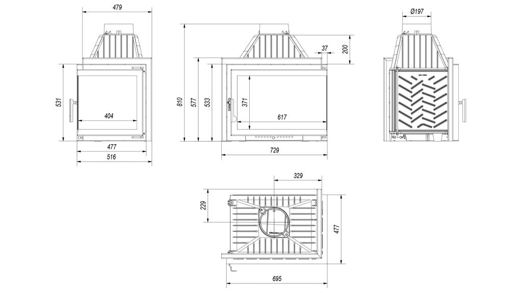 Right Cast Iron Fireplace KRATKI SIMPLE BS 15 kW Ø 200