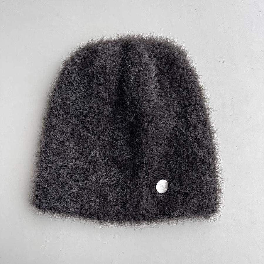 Korea autumn and winter plush cute ear protection bag head knitted hat women elastic big head circumference versatile wool hat cold hat men