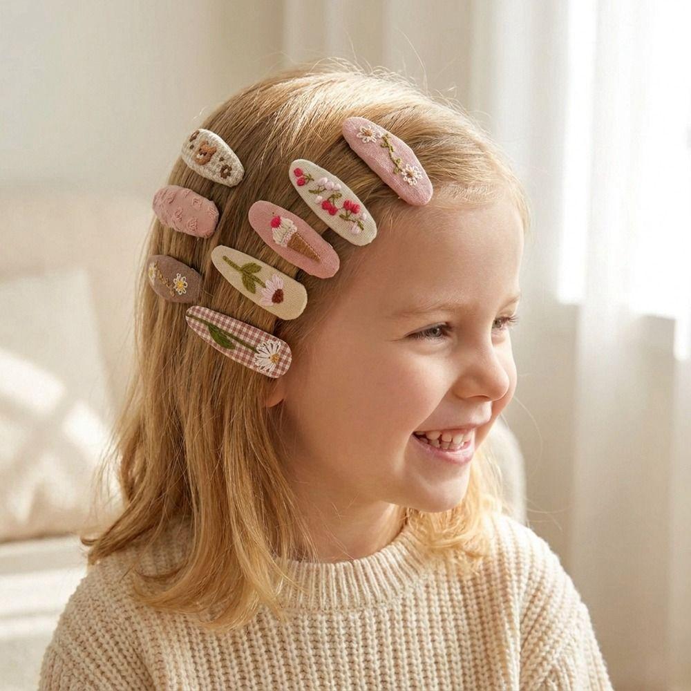 2Pcs/set Floral Embroidered Hairpin Set Cute Children's Hair Accessories New Baby Hair Clips Kids