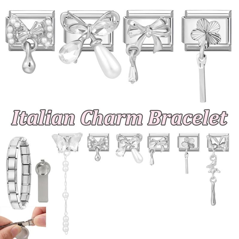Персонализированный DIY Браслет-цепочка с подвесками Серия Банты Цветок Бабочка Сердце Бусина Подходит для браслета 9 мм Нержавеющая сталь Подарок на День Святого Валентина