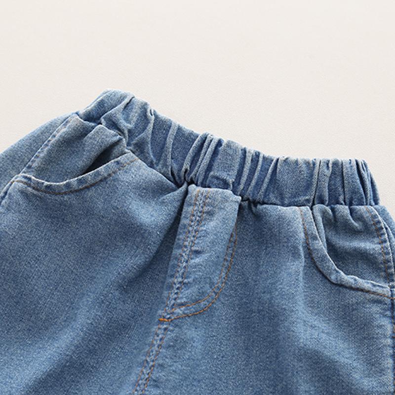 Комплект из 2 предметов для мальчиков из хлопка - футболка с коротким рукавом с мультяшным динозавром + джинсовые шорты Высококачественный повседневный наряд-6М-5Л