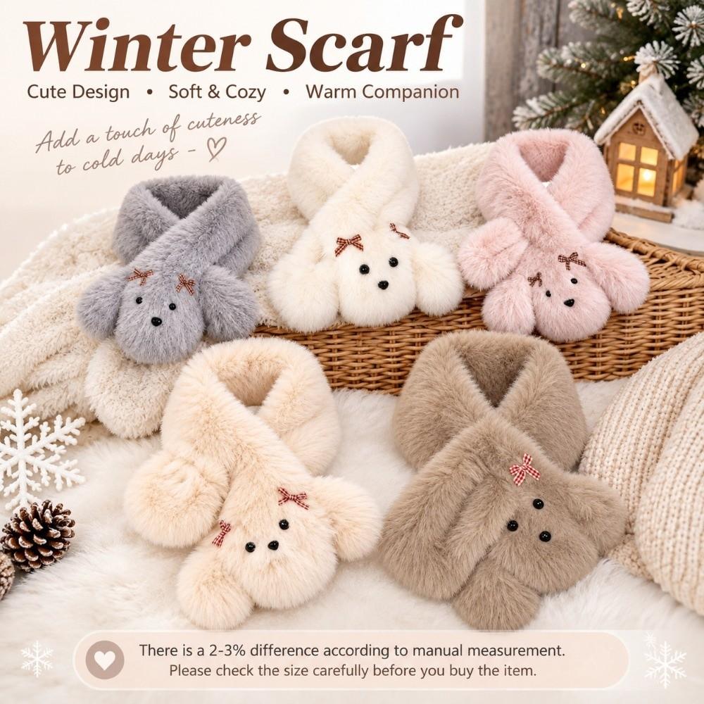 Faux Fur Cartoon Dog Scarf Thick Warm Winter Scarf Soft Plush Neckerchief Winter