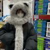 Thicken Integrated Cap Scarf Soft Fluffy Neck Warm Hat Cute Hooded Scarf  Skiing