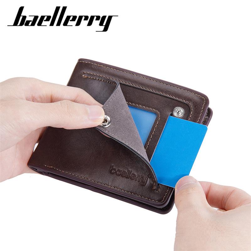 Baellerry Men Fashion Short Wallets Artificial Leather Vintage Design Bifold Wallet Classic Card Holder Purse