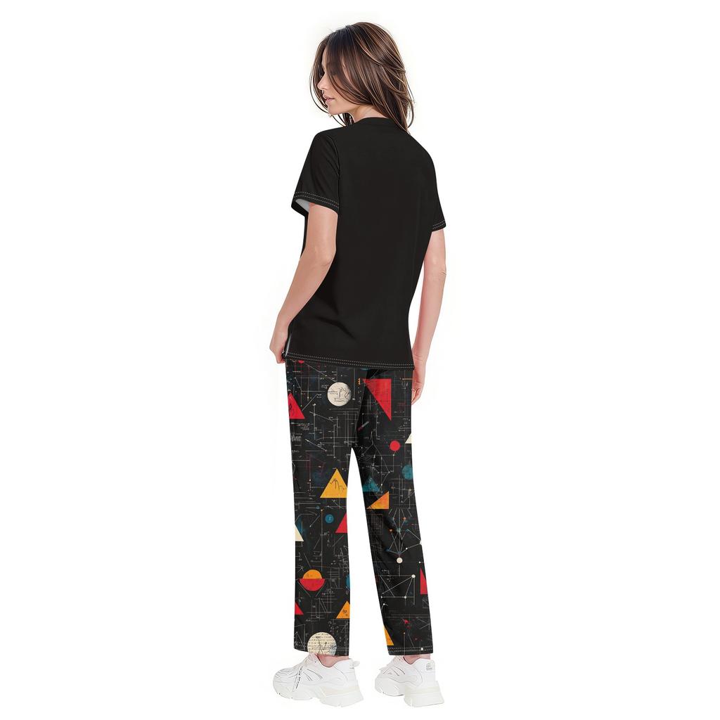 Плюс размерСкраб с принтом Рабочая форма Топы для женщин Крест V-образным вырезом Хэллоуин Принт с короткими рукавами Забавные футболки Спецодежда Футболка с карманами
