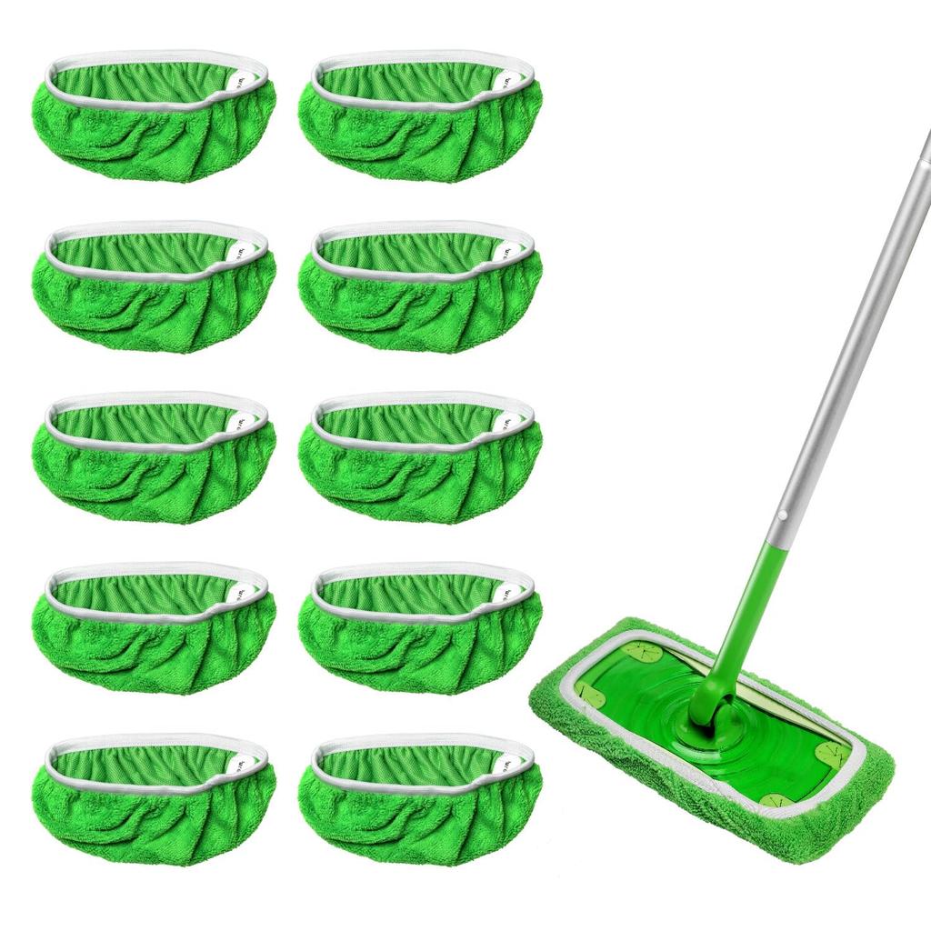 10 Pack Reusable Microfiber Mop Pads Dual Use Dry Sweeping Wet Mopping Pads Compatible with Swiffer Sweeper   Washable Floor Cleaning Pads for Hardw