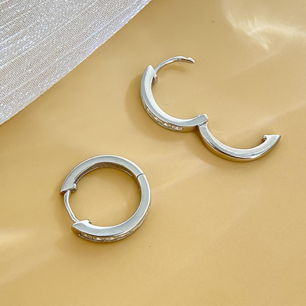 Eco Friendly Copper Shiny Cubic Zirconia Earrings For Women Simple Exquisite Golden Silver Color Round Earring Jewelry Gifts