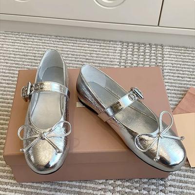 Туфли из коровьей кожи, балетки miu home, женские туфли с бантом и туфлями Мэри Джейн, легкие универсальные туфли на плоской подошве