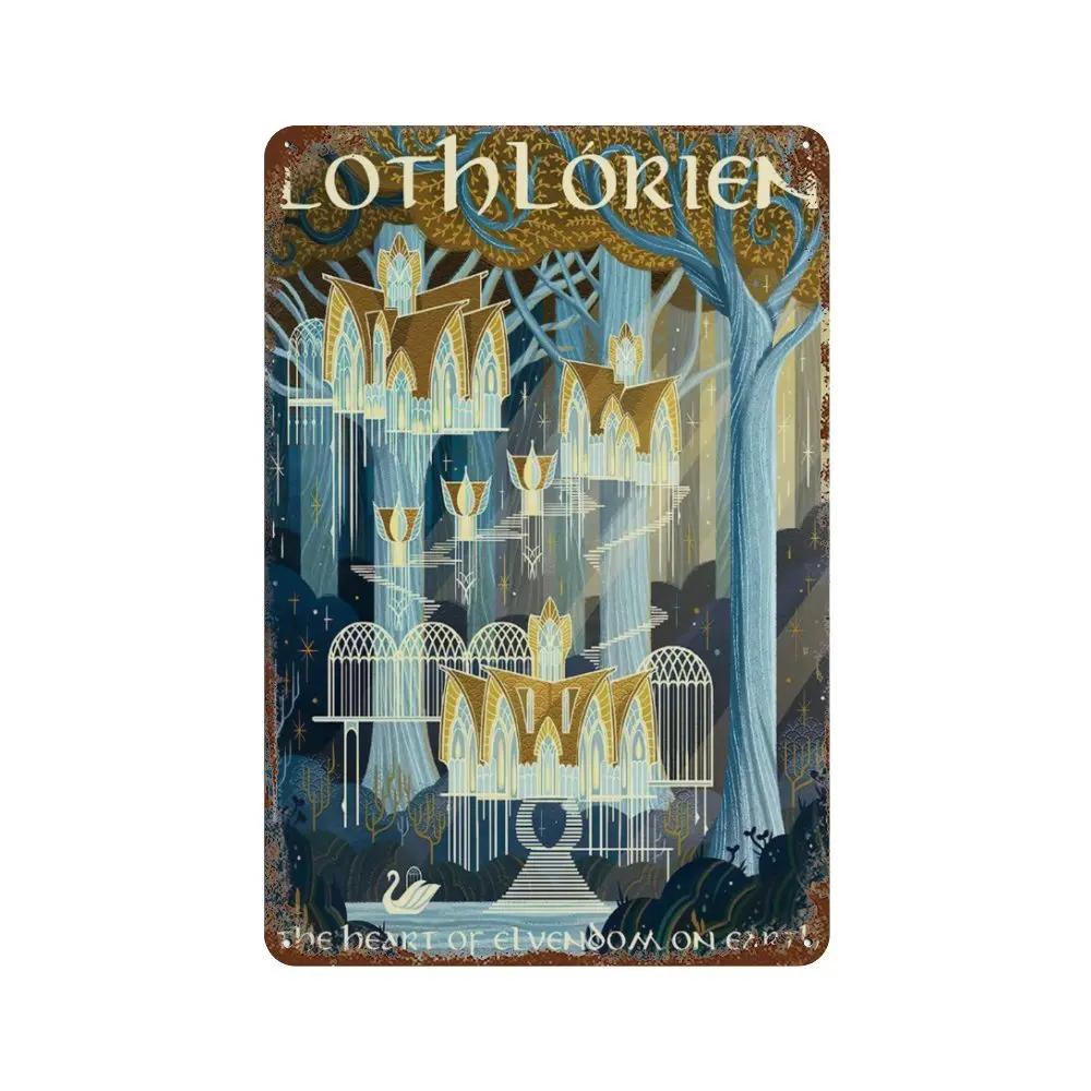Abstract ring art retro travel poster metal tin sign movie lord of mordor magic suitable for wall kids bedroom home decor