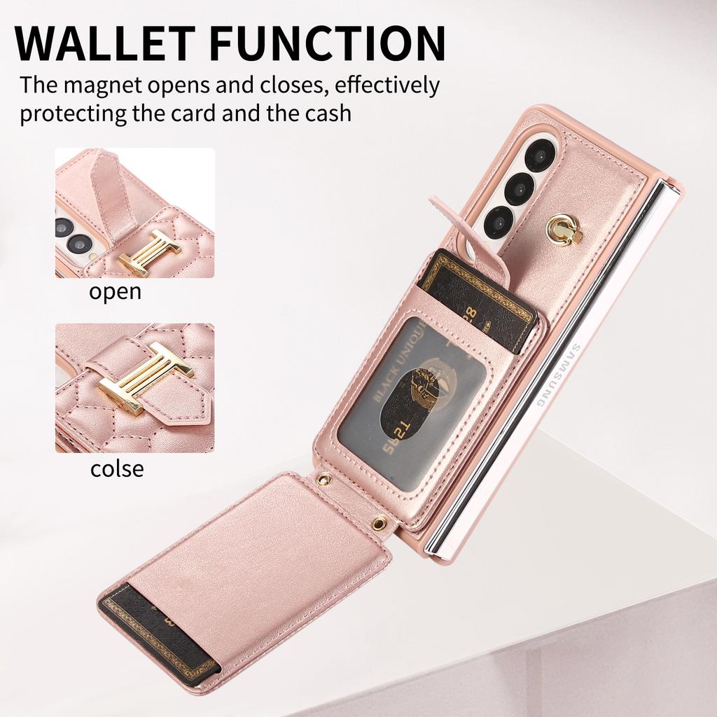 Чехол-кошелек на ремешке через плечо для Samsung Galaxy Z Fold 7 6 5 4 3 Fold7 Fold6, обложка-книжка с ремешком на запястье, кожаный держатель для карт