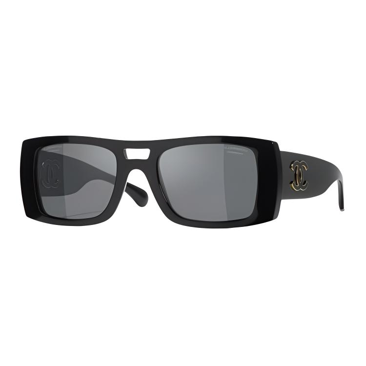 Chanel Logo Arm Acetate Pilot Sunglasses Unisex sunglasses Black A71675X02016S2228