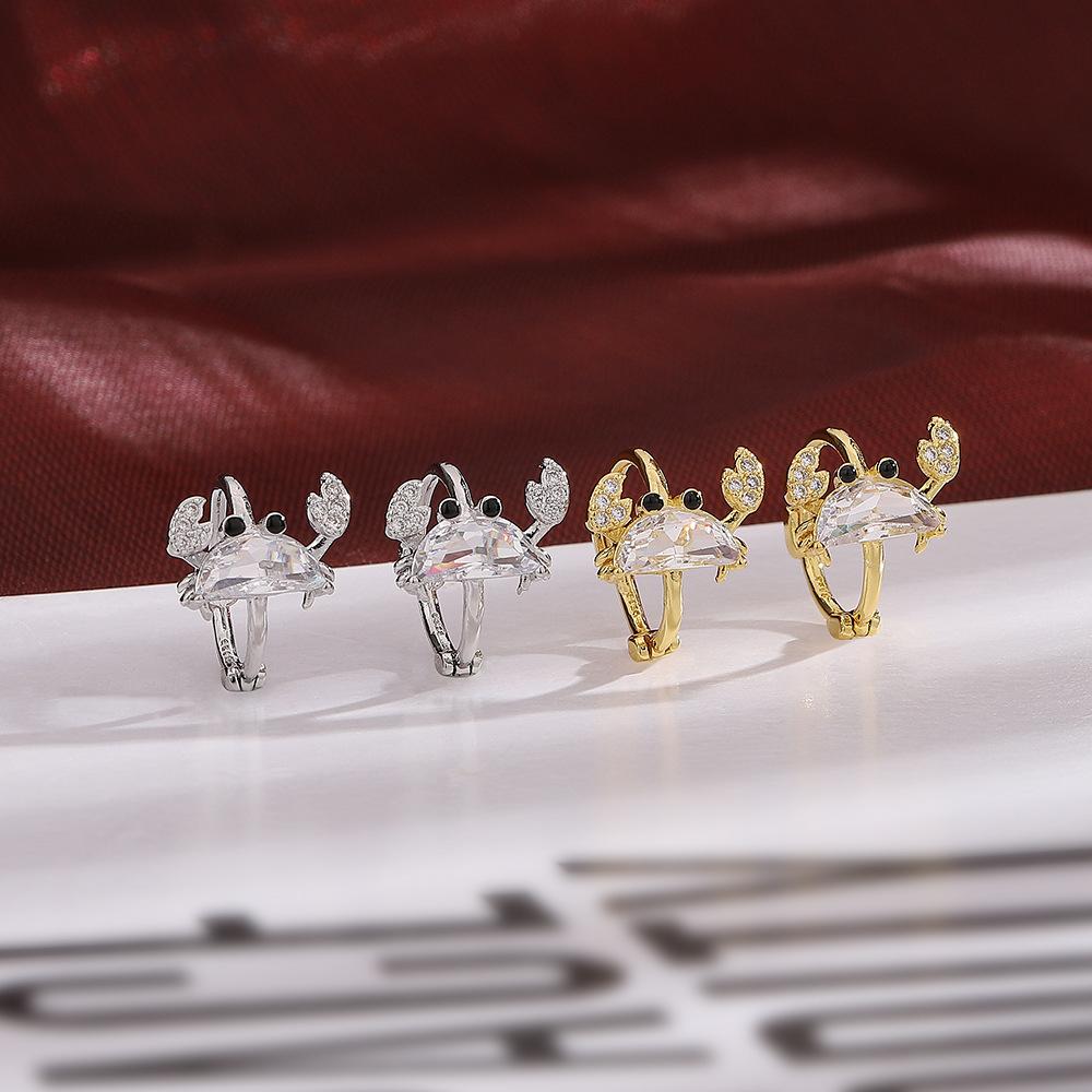 Серьги-гвоздики с пряжкой в виде краба из микроциркония и милым океанским кругом, изысканный маленький креативный дизайн с бриллиантами