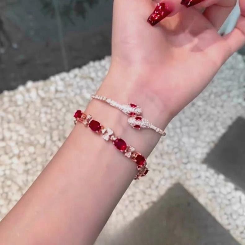 New Arrival! "Red Serpent" Ultra-Shiny Micro-Inlaid Cubic Zirconia Snake Bracelet - Stylish, Personalized, and Uniquely Designed Jewelry for Women