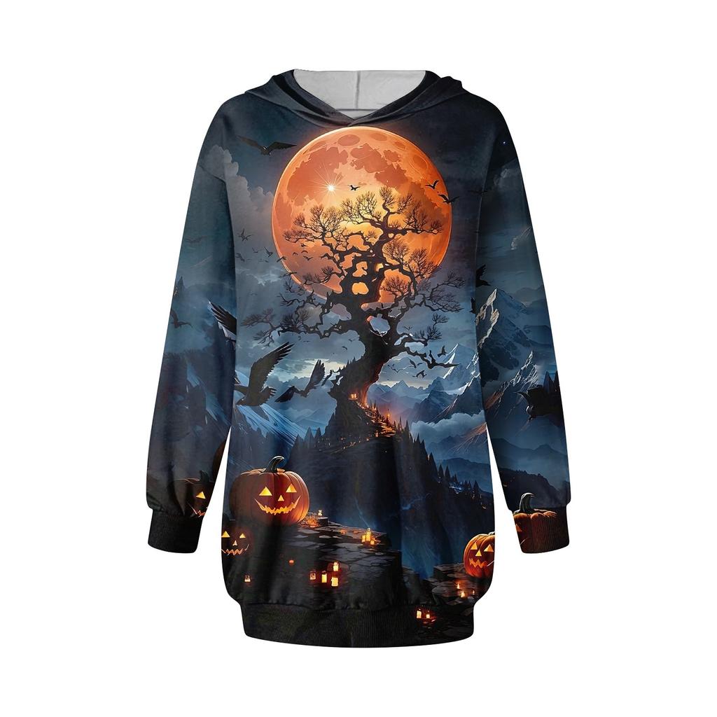 Women's Fashion Loose Casual Pocket Long Sleeve Hoodie Printed Sweatshirt Top