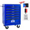 Mobile metal tool cabinet with 6 drawers, 508 mm (20 inch), ball-bearing drawer slides, organizing steel tool box – black-blue