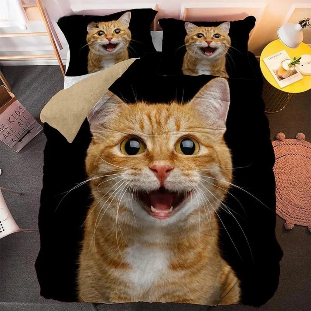 Прекрасный комплект постельного белья для питомца-кошки с принтом животных, наволочка, одинарный, двуспальный, королевский, размер «Квин», пододеяльник с рисунком котенка, покрывало