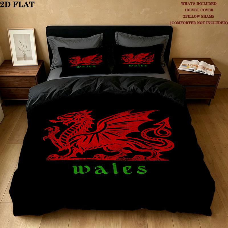 Y Ddraig Goch Pattern Bedding Quilt Set Quilt Cover Pillowcase Home Birthday Gift(1 * duvet cover + 2 * pillowcase, without core)