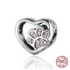 Fit Bangle Original Bracelet Charms Cat Printed Heart Shaped Beads 925 Sterling Silver Charm Jewelry Diy Making
