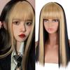 Длинные прямые разноцветные парики с золотой челкой, женские синтетические парики, золотые и черные парики, длина до плеч для повседневных вечеринок, женщин