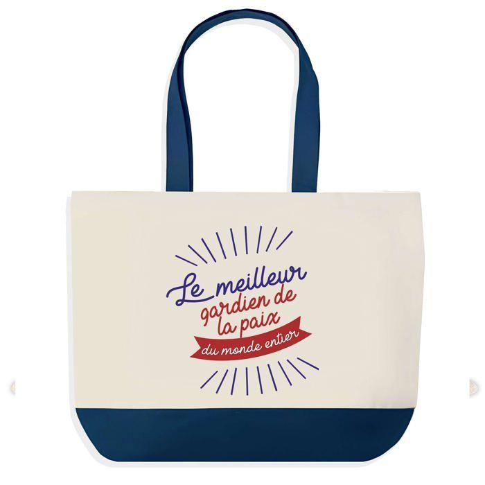 Sac shopping - PLANETEE - Gardien de la Paix Meilleur du Monde - fond bleu - coton 40x45 cm - Fabriqué en France
