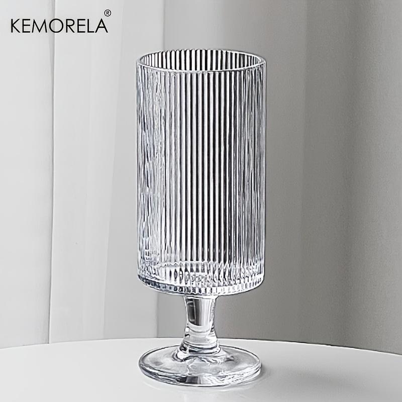KEMORELA 1 шт. Элегантный стеклянный стакан на высокой ножке с вертикальным полосатым дизайном - Идеально подходит для холодного кофе, латте, сока и вина - Многоразовый стакан