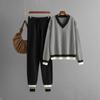 Women's Lounge Sets 2 Piece Outfits Knitted V Neck Pullover Sweater Tops Wide Leg Sweatpants Tracksuit Chunky Fall Winter Travel Sweatsuit for Women