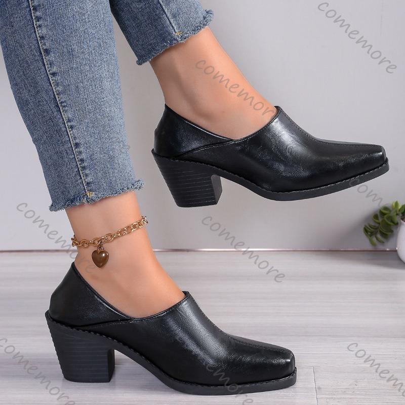 Празднуйте Весну Осень Женские Туфли Женские Мягкая Кожа Острый Носок Высокие Каблуки Снаружи Двойная Носка Полушлепанцы Сплошные Каблуки Женские