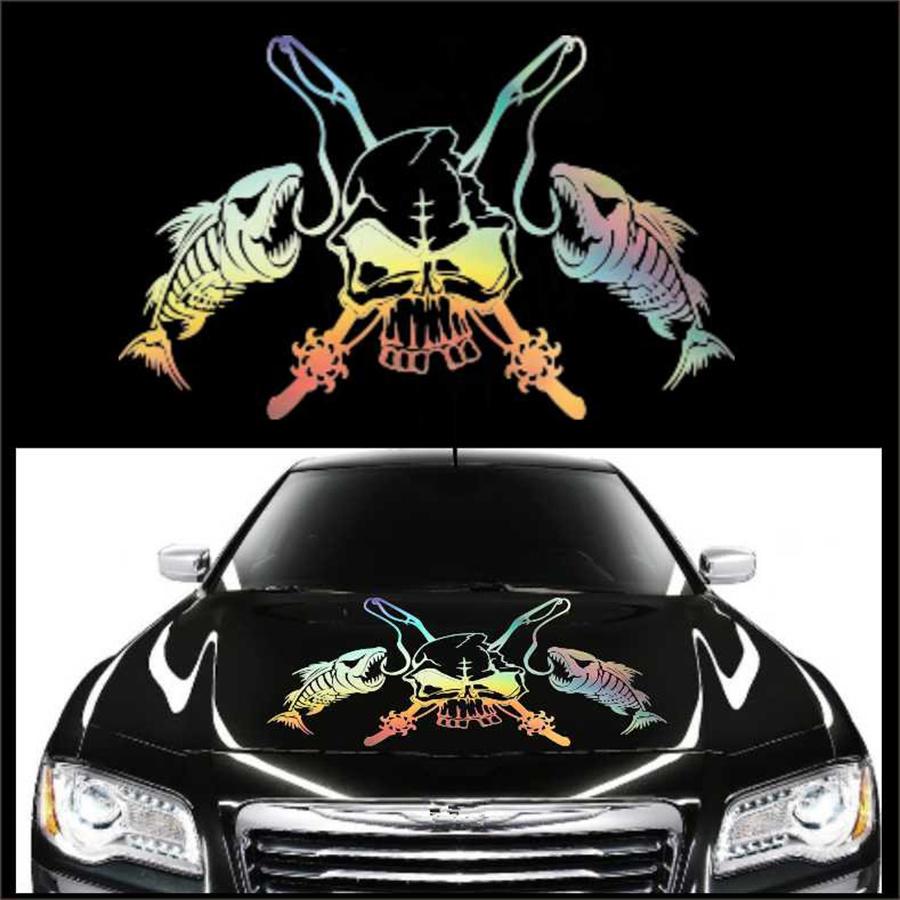 Fishing Skull Skeleton Fish Rod Hook Car Boat Sticker Vinyl Decal Sticker Laser Colorful