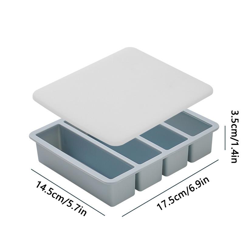 4 Grid Long Strip Ice-tray Ice Cube Tray Long Ice Stick Tray Silicone with Lid Rectangular Easy Release Ice Mold Bar Tools