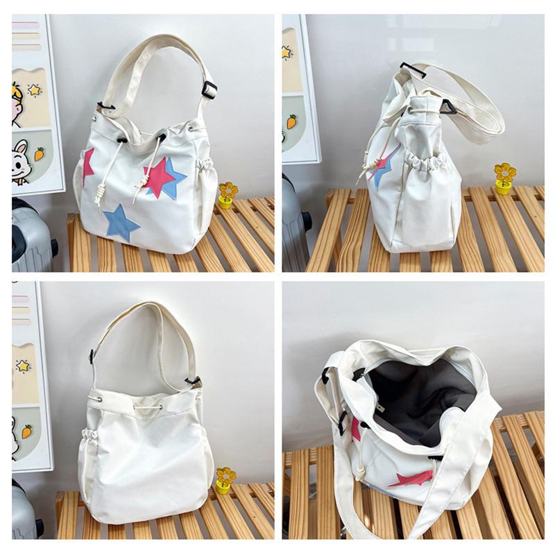 Women Star Nylon Shoulder Bag Drawstring Crossbody Bag Large Capacity Casual Satchel Student Travel Bag