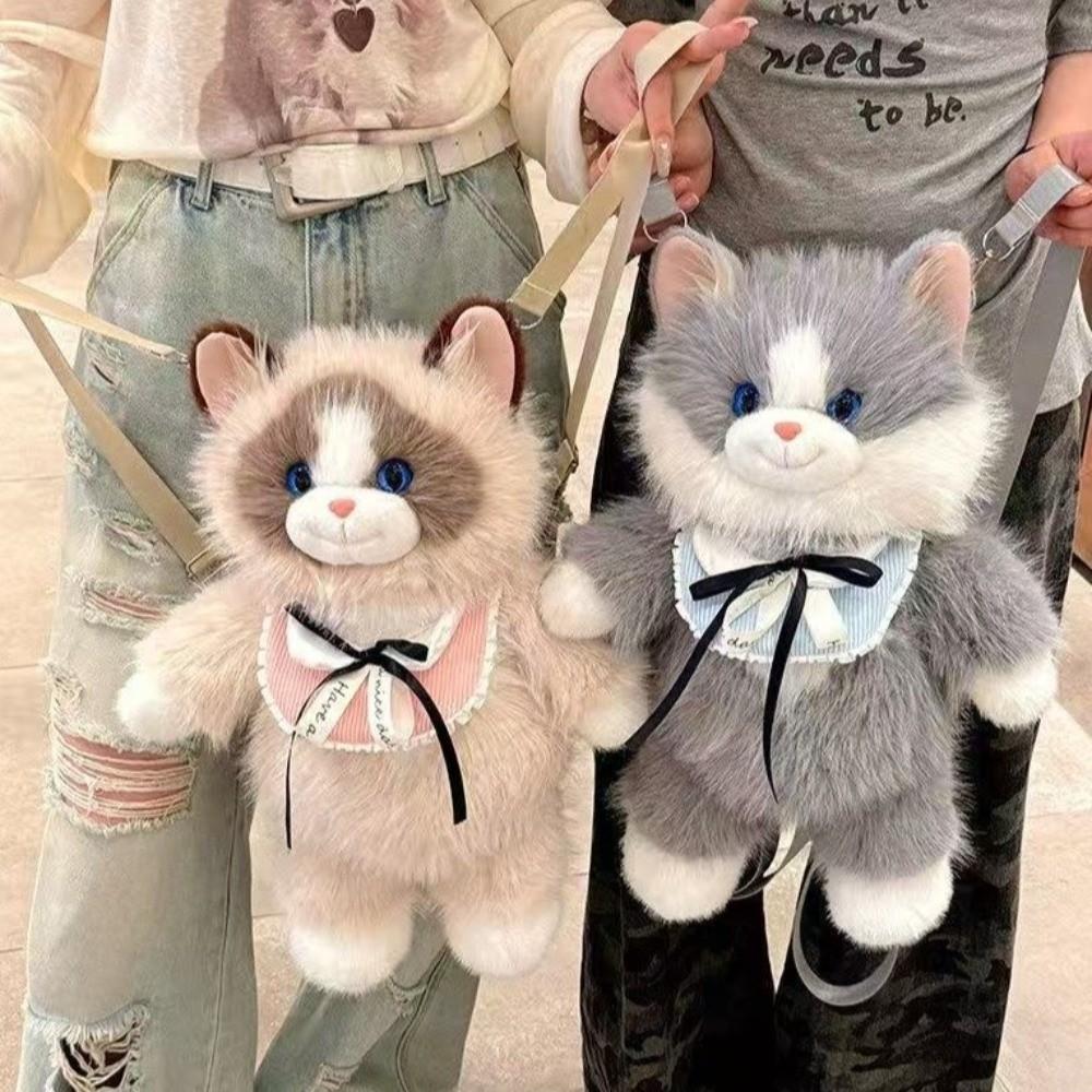 Soft Plush Plush Ragdoll Cat Backpack Simulated Ragdoll Cat Crossbody Bag Travel Storage