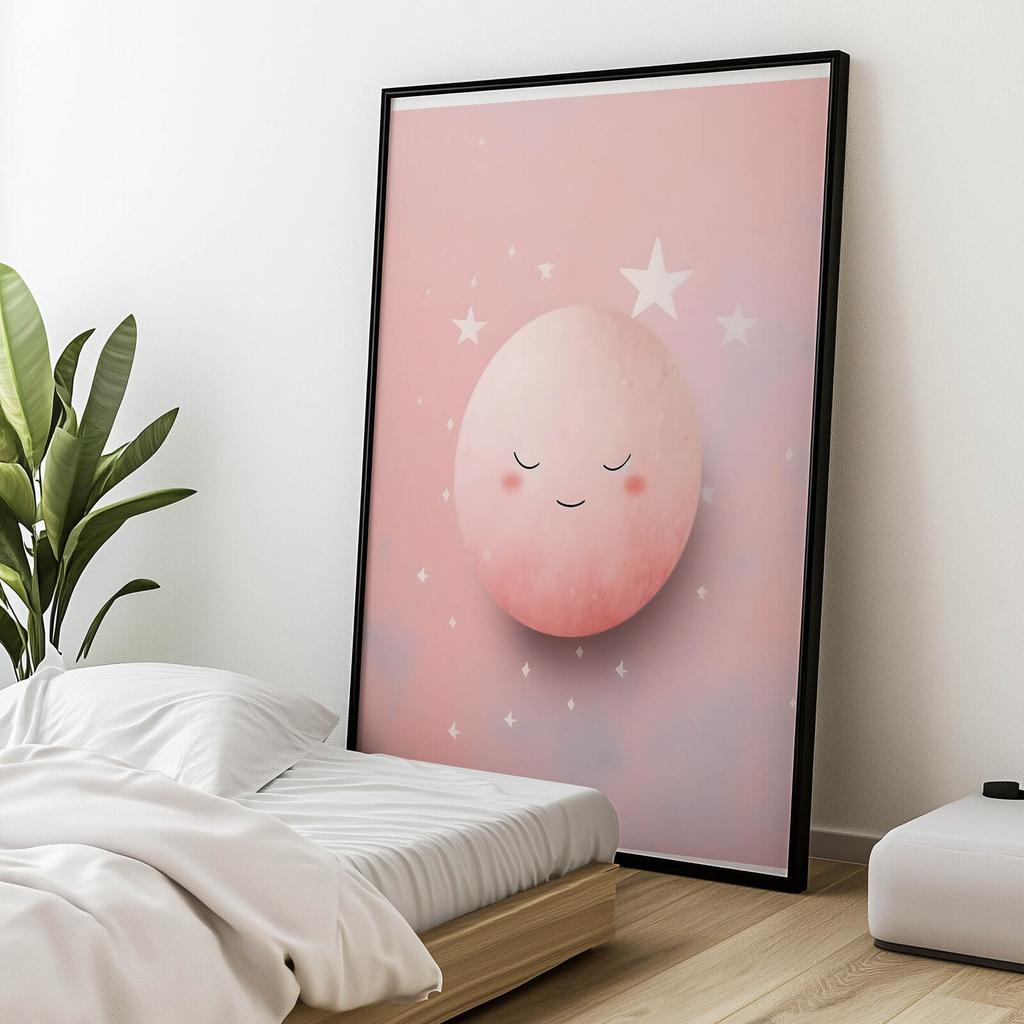 Tajemniczy Różowy Księżyc Tajemniczy Różowy Księżyc, 50X70 Cm, Rama Aluminiowa Złota, Papier Matowy 230 Gsm