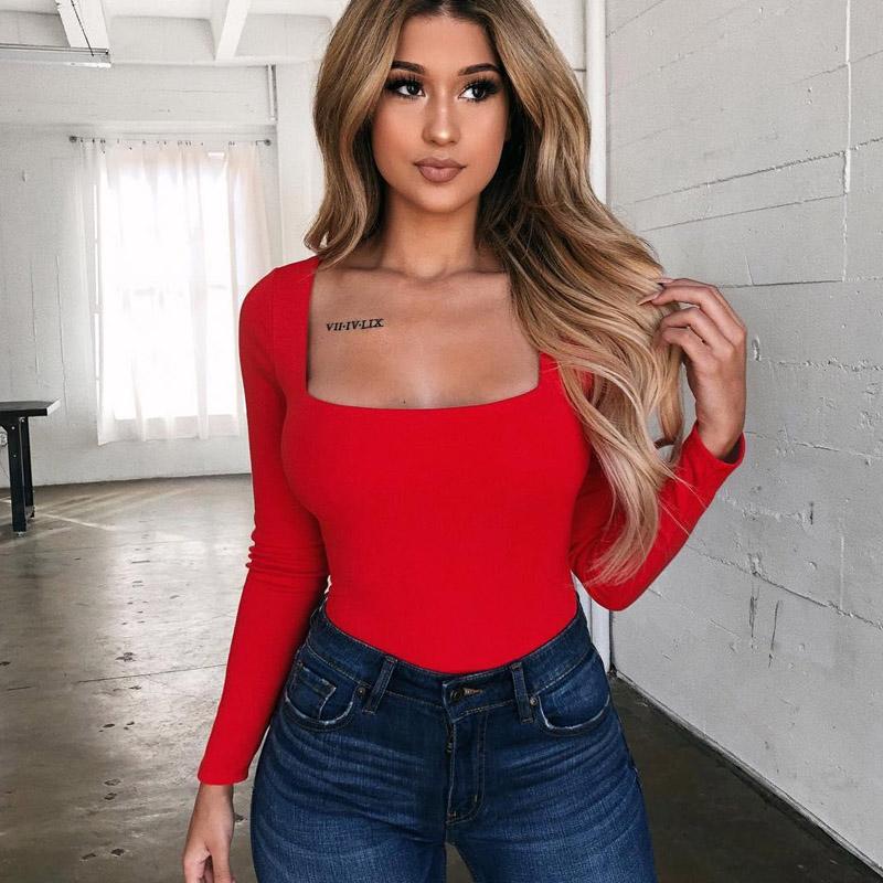 Женская футболка с длинным рукавом, однотонные футболки с квадратным вырезом, длинная футболка, женская футболка, футболка Femme Camiseta Mujer, женская футболка