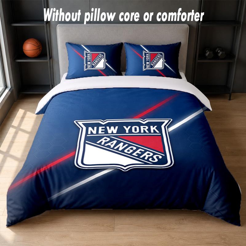 New York Rangers Design Bed Bedding Set 1 Duvet Cover + 2 Pillowcases Soft Breathable Household Bed Linens