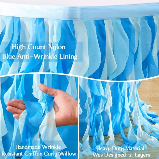 Curly Willow Table Skirt for Rectangle Round Tables 6ft Ruffle Tutu Table Cloth Reusable
