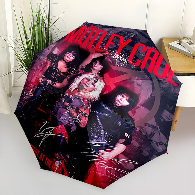 Motley Crue, Shout At The Devil Themed Automatic Opening and Closing Umbrella, Compact Travel Umbrella, Lightweight and Portable, Suitable f