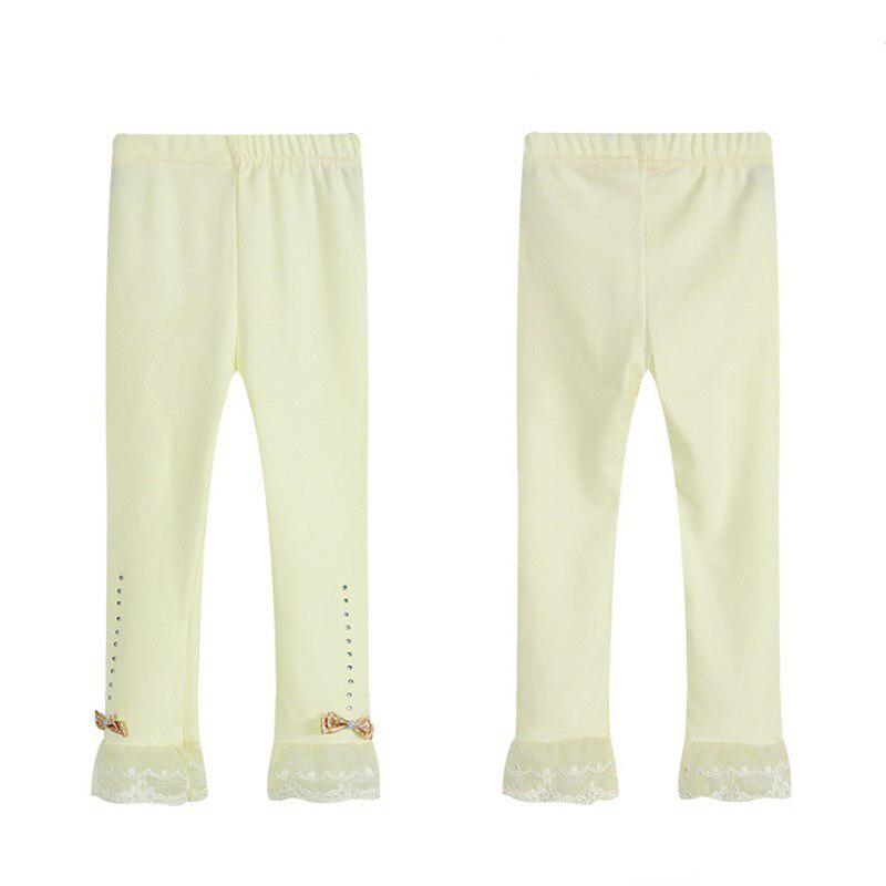 Children Girls Princess Legging Spring Autumn Trim Lace Pleated Rhinestones Leggings Cotton Leggings Pants for Girls