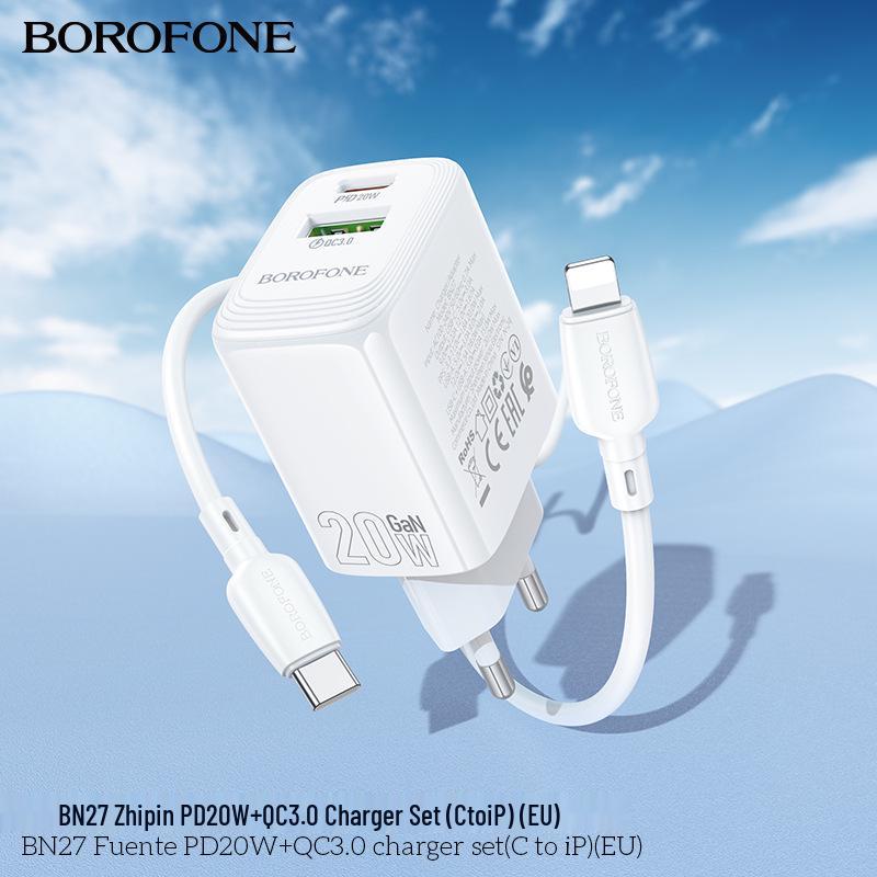 BOROFONE BN27 Быстрое зарядное устройство с двумя портами, PD20W + QC3.0, Стандарт ЕС для мобильных телефонов
